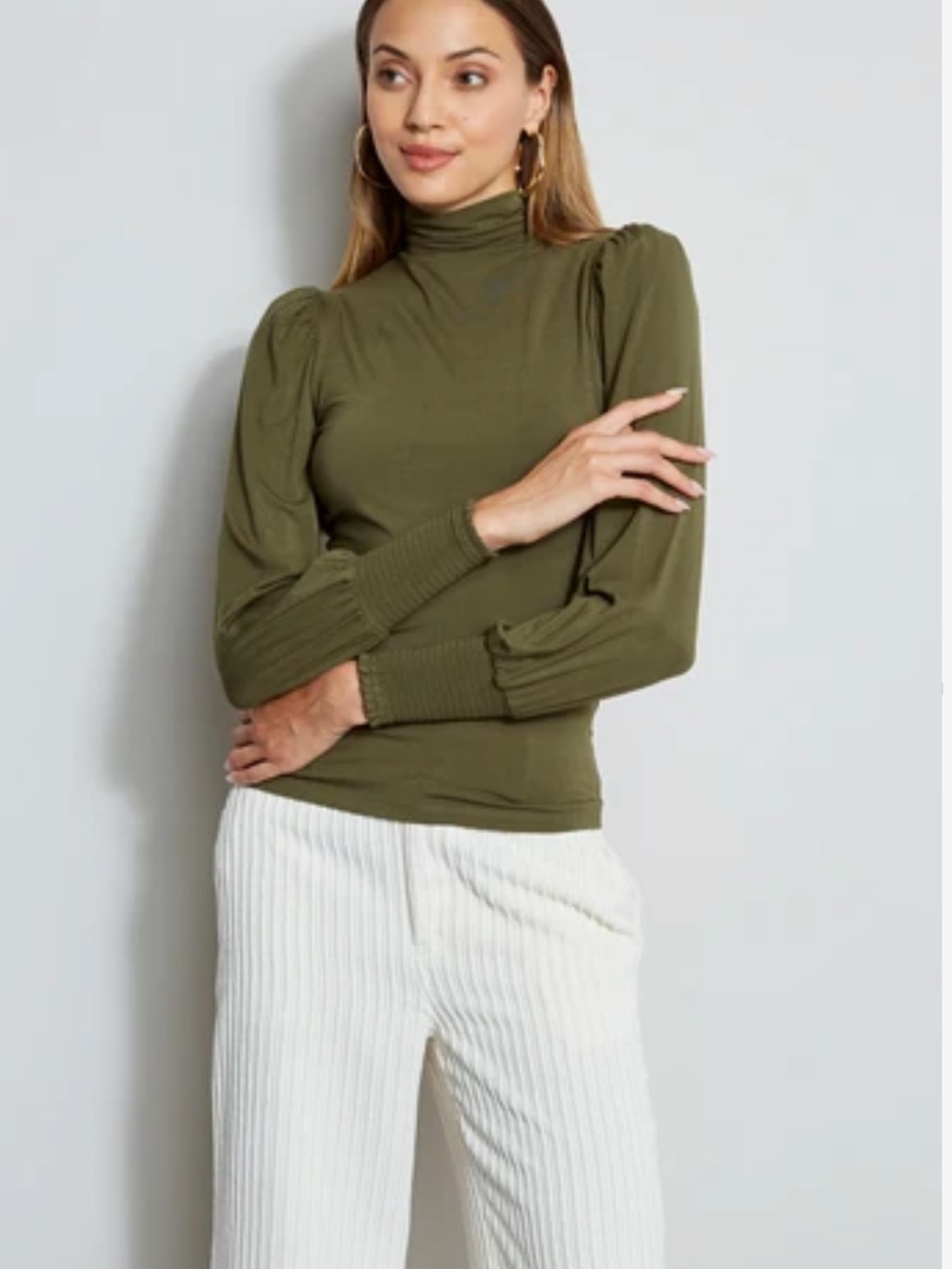 Elie Tahari Smocked Knit Turtleneck